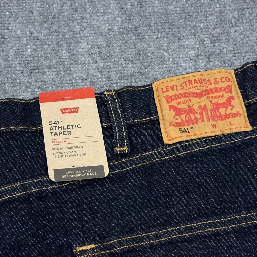 NEW Levi's 541 Athletic Taper Jeans Mens 46x34 Dark Indigo Wash Stretch Denim